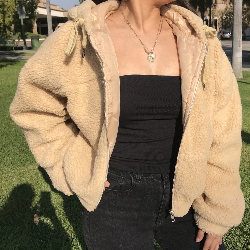 Teddy hoody over size jacket
